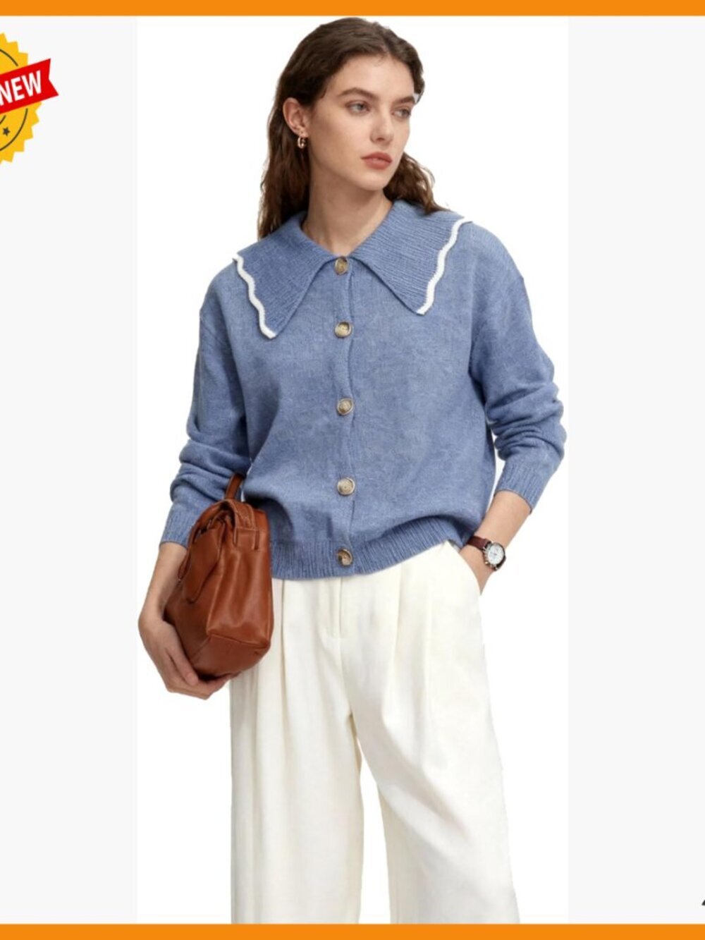 Soft Chunky Cardigan Sweater with Oversized Collar and Gold Buttons
